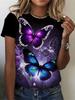 Butterfly Printed T-shirts. Casual Short Sleeve Round Neck