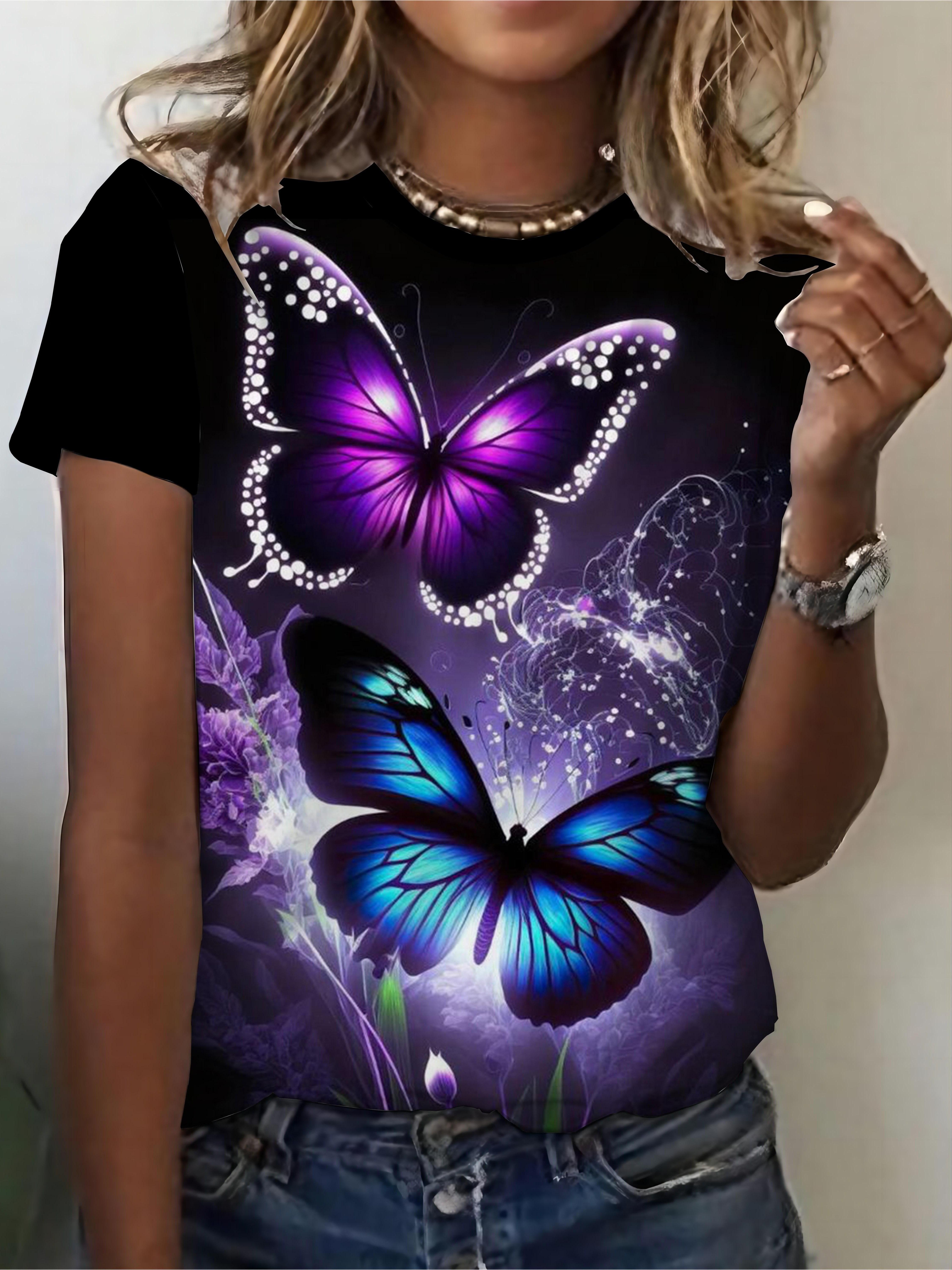 

Butterfly Printed T-shirts. Casual Short Sleeve Round Neck XXL дубильная кора