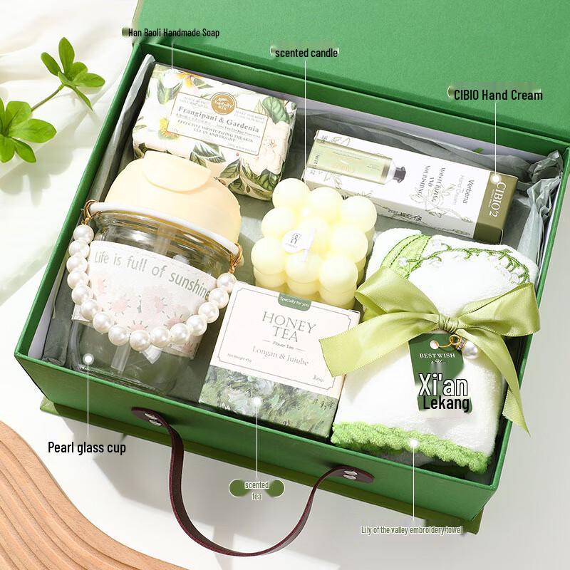Pearl Cup Gift Set with Soap, Candle, Tea, Hand Cream & Towel