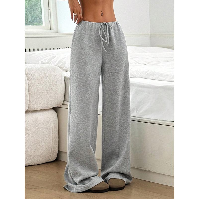 Pantalon large et décontracté à rayures pour femme, couleur unie, cordon de serrage, taille basse, droit, élégant, simple, slim, capri, 25781