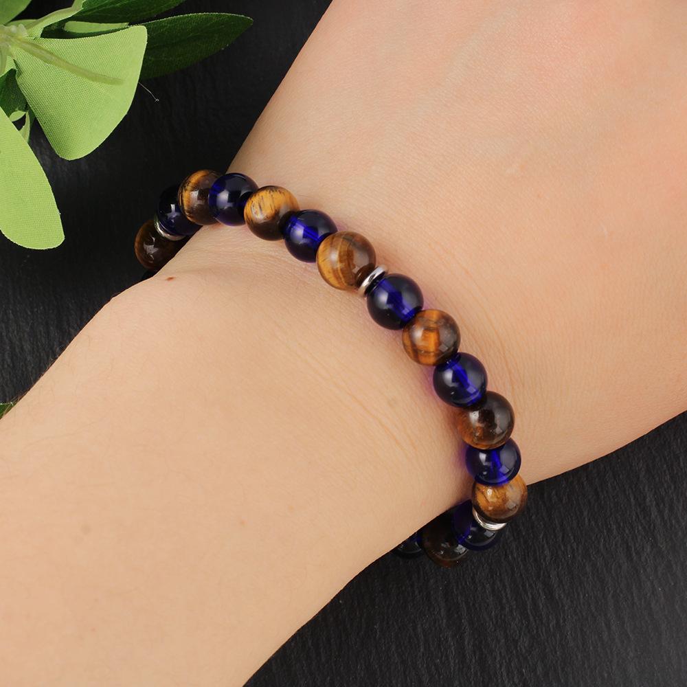Festive Gifts Tiger Eye Dark Blue Glass Beaded Bracelet Natural Fashion Jewelry For Men Women Daily Wear Gift