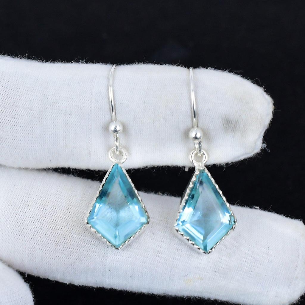 Aquamarine Gemstone Antique Earrings 925 Sterling Silver Earring, Boho Silver Jewelry Dangle Earrings, Gifts For Valentine Day Gifts For Her