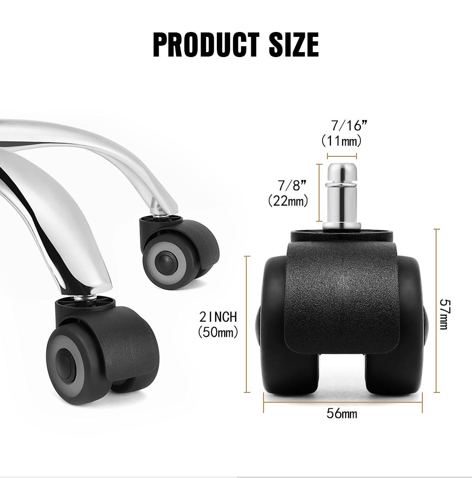 5PCS Universal Mute Chair Wheel 2" Office Chair Caster Replacement Casters Rubber Soft Safe Roller Furniture Wheels