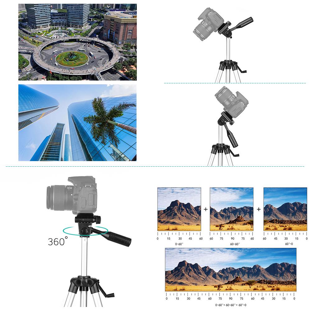 Max. Height 46inch/118cm Aluminum Alloy Camera Tripod Lightweight Portable Photography Video Tripod Max. Load 2.5kg with Carrying Bag Compatible with