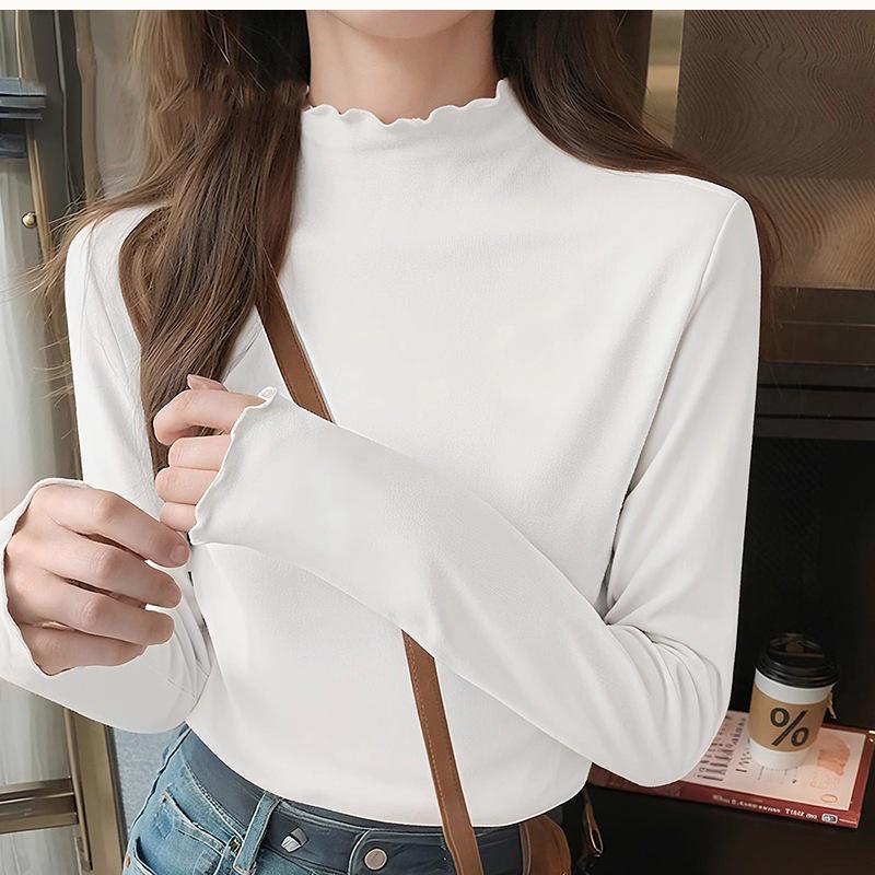 Elegant Slim Fit Long-Sleeve Brushed Modal High Neck Women's Base Layer T-shirt