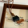 Colored artificial stone bag, wood beads, leather necklace, personalized creative design, sweater chain, Korean ins style necklace.