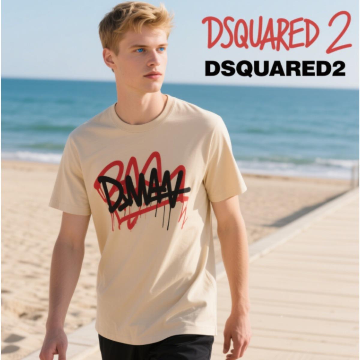 Trend DSQ Maglietta Estiva Micro Larga Quadrata da Uomo D2 Personalità di Tendenza Europea e Americana Top Autunnale Maglietta Base Studente 3XL