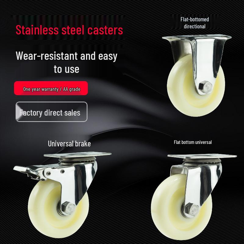 White Nylon Stainless Steel Casters: 3-5 inch Swivel, Fixed, with Brakes – Waterproof & Rustproof