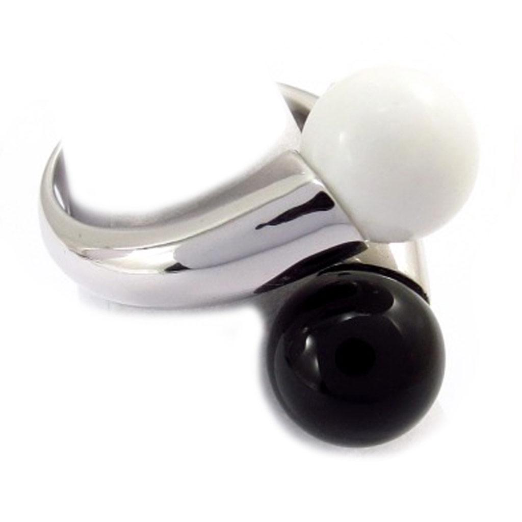 You & Me 'Binome' Black White Silver Ring