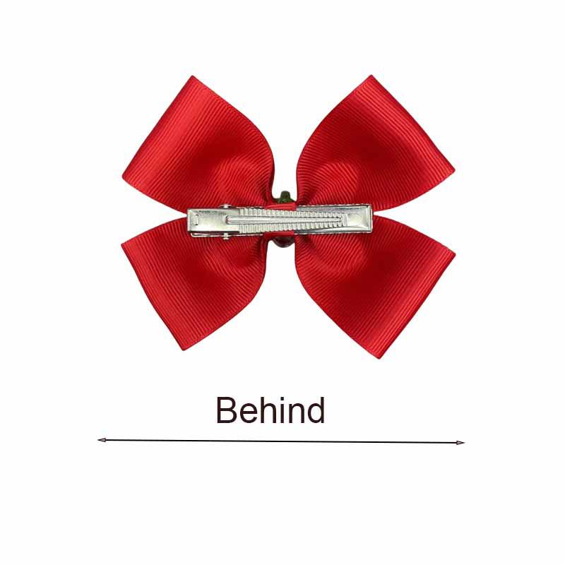 Świąteczna spinka do włosów z kokardką truskawkową dla dziewczynek - Dwwarstwowy, jednokolorowy dodatek do włosów