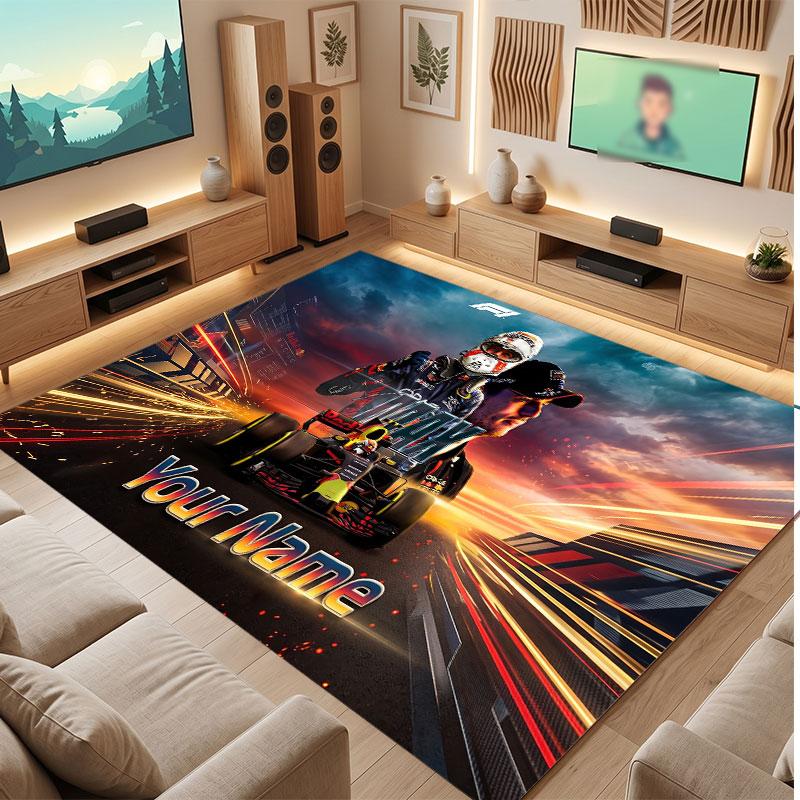 Max Verstappen Personalized Crystal Velvet Carpet, Customized Name Text Soft Anti‑Slip Rug for Living Room Bedroom