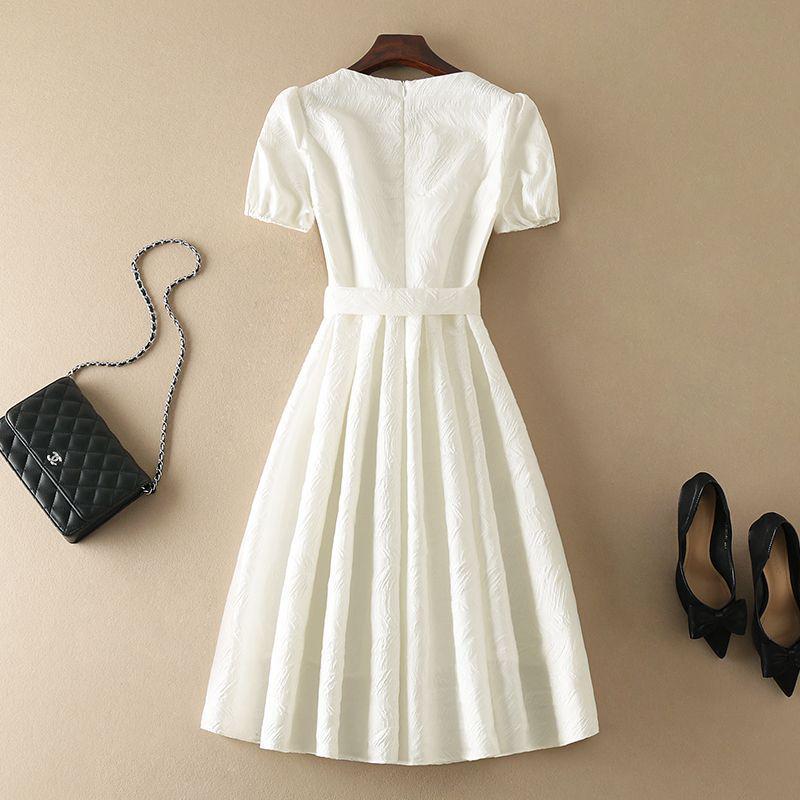 Treasure Wardrobe Petite Women's High-End French Summer White Dress