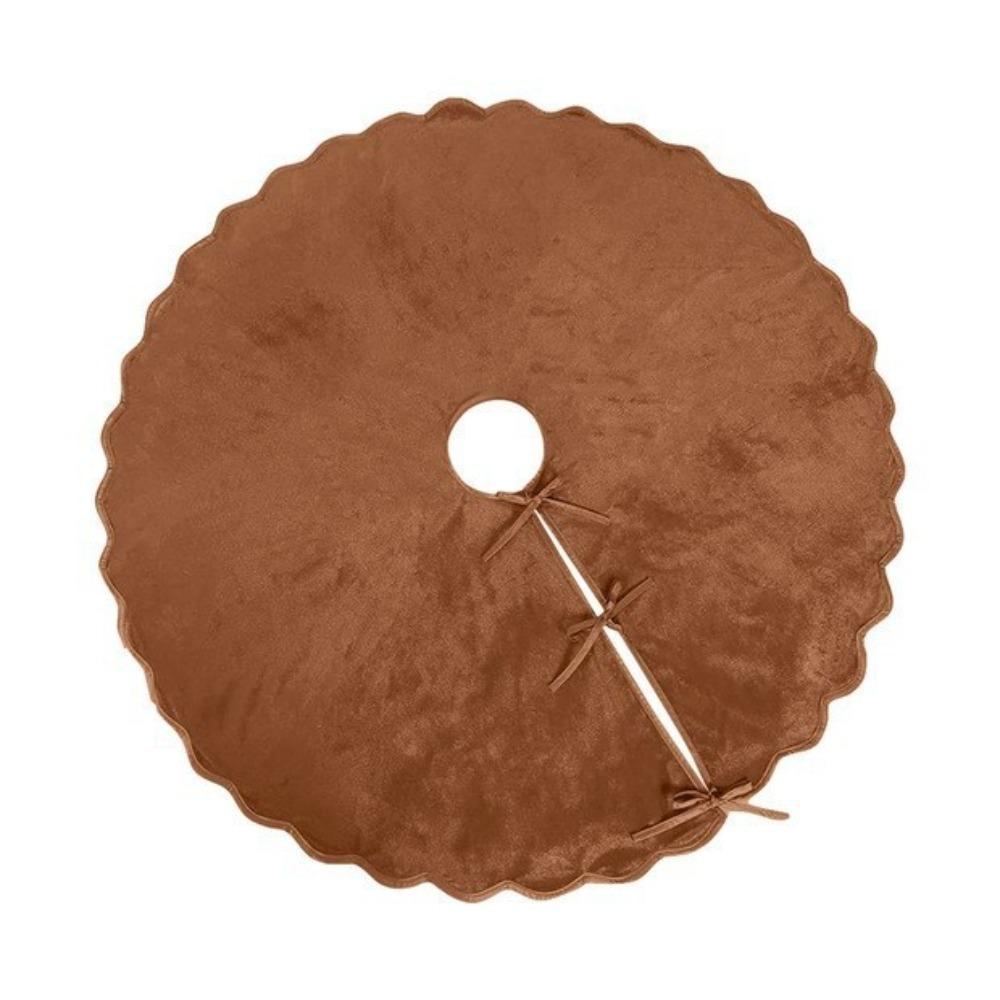Velvet Wavy Edge Christmas Tree Skirt With Straps Soft Christmas Tree Base Mat Reusable Solid Color Christmas Tree Collar