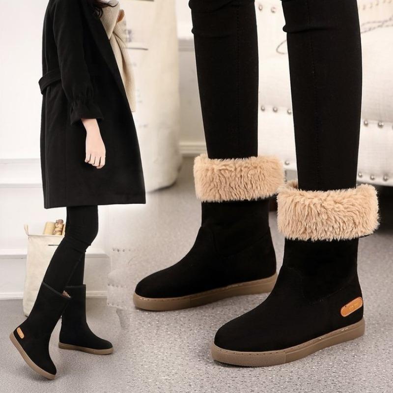 New Style Snow Boots and Women's Shoes, with Added Fleece and Thickened Flat Mid-calf Women's Boots and Cotton Shoes