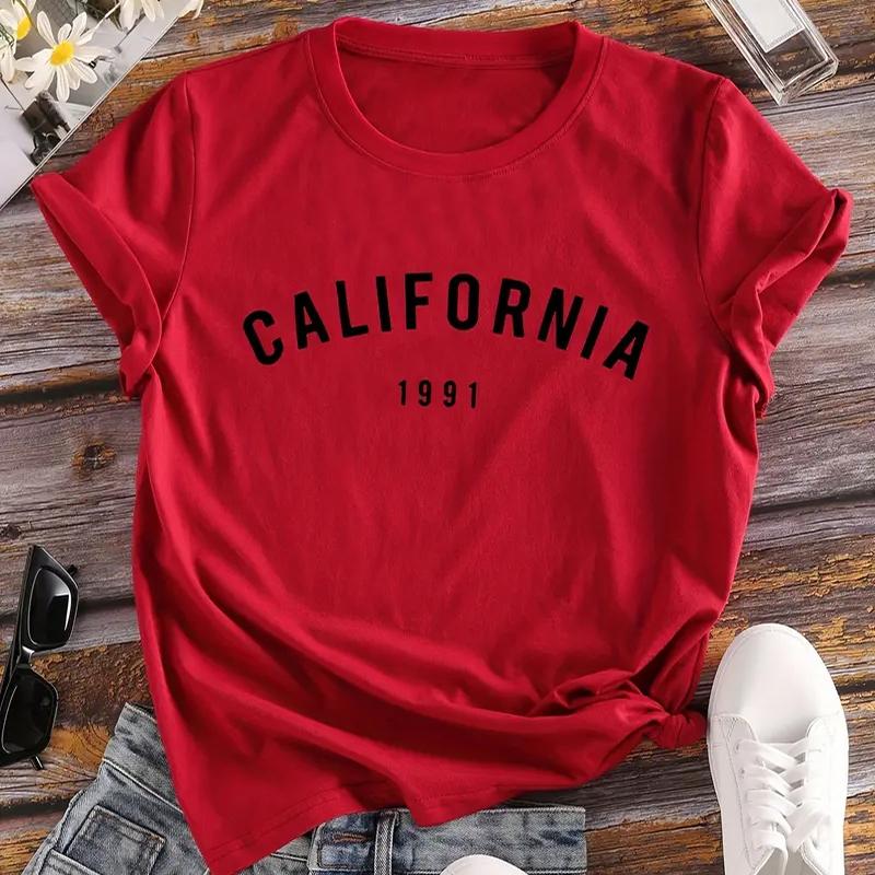 Women Summer T Shirt  Print Retro Alphabet Short Sleeve Tees Casual   Printed  Tops