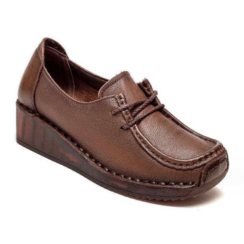 Fashion Women Retro Genuine Leather Flats Sneakers Women Platform Lace Up Flats Shoes Female Wedge Moccasins Woman Casual Shoes