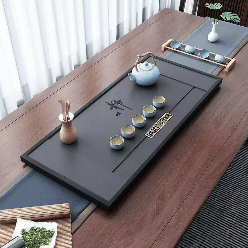Black Gold Stone Tea Tray: Sleek Desktop Style with Built-in Drainage