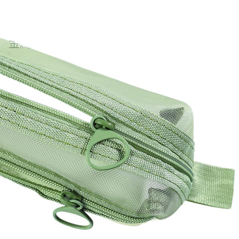 Double-Layer Mesh Transparent Pencil Case - Japanese Style Student Stationery Box for Exams