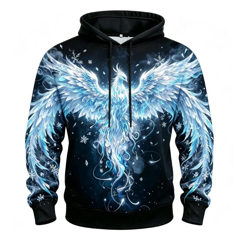 Erkek Ateş Anka Kuşu Alev Duman Tam Baskılı Kapüşonlu Sweatshirt Cadılar Bayramı Gotik Uzun Kollu Kazak Cosplay Partisi İçin