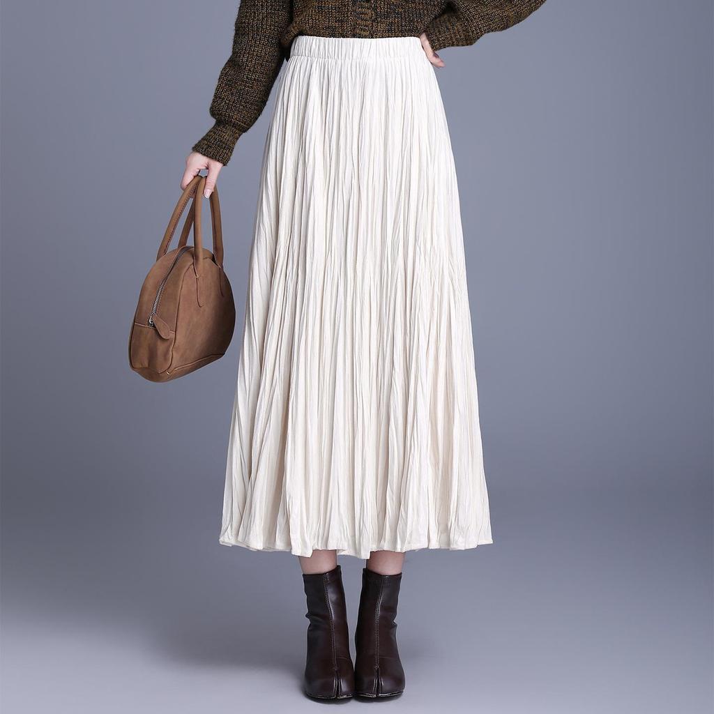 Elegant 2025 Autumn Women’s A-line Pleated Skirt with Elastic Waist – Korean Style