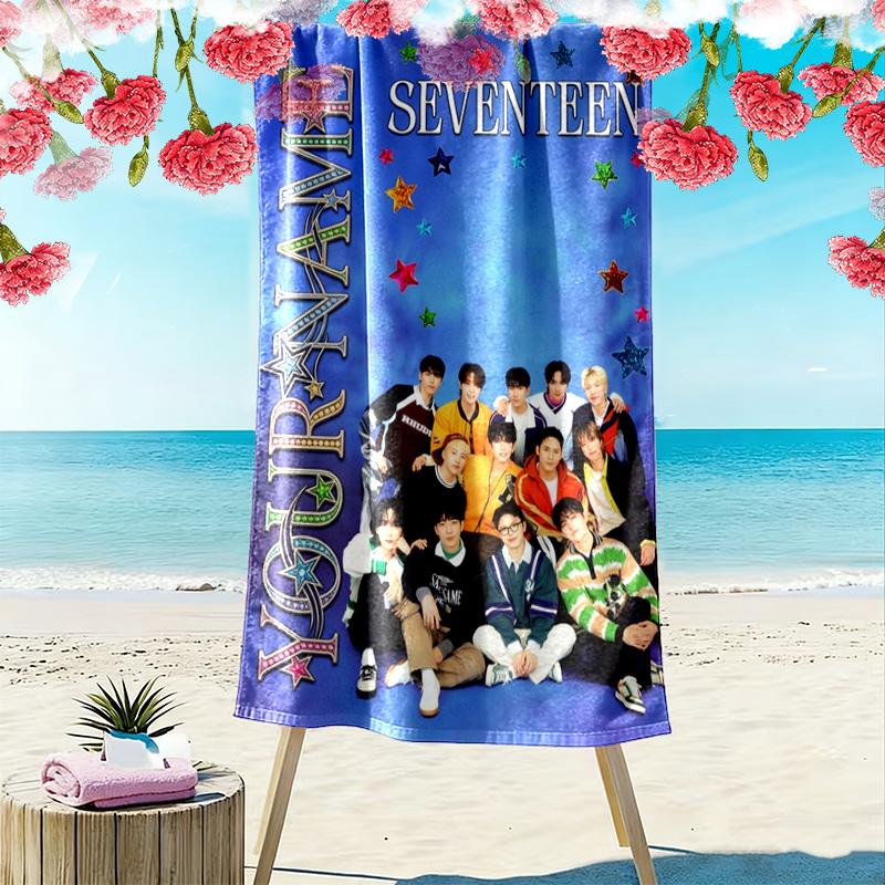 Name Custom Seventeen Poster Print Beach Towel, Large Soft Quick Dry Towel for Beach Camping Swimming