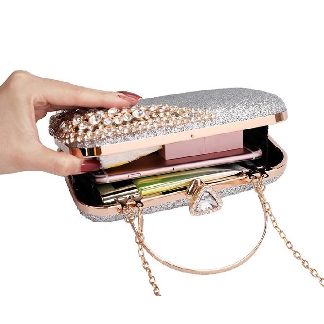 Borsa Pochette da Sera di Cristallo Matrimonio Borsa da Sposa Ballo di Fine Anno Scintillante Borse Pochette da Cena Strass Glitter Borsa a Mano Oro