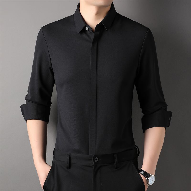 

Рубашка с длинными рукавами, мужская новая весенняя тонкая однотонная модная повседневная темная рубашка с планкой 4XL