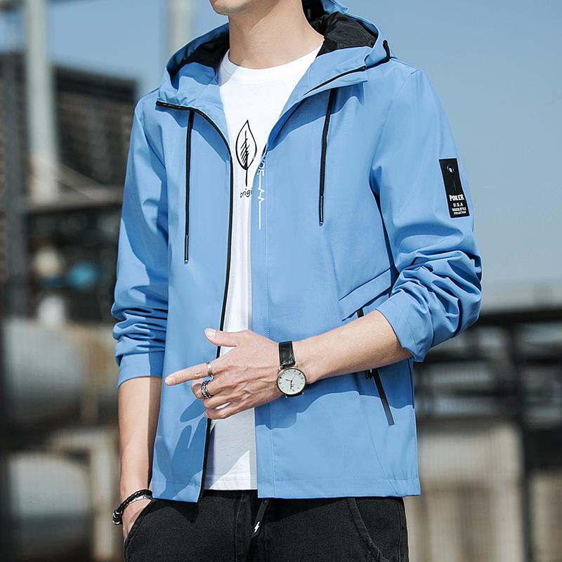 Spring Autumn Korean Fashion Solid Color Hooded Jacket Men's Casual Windproof Loose Comfortable  Coat