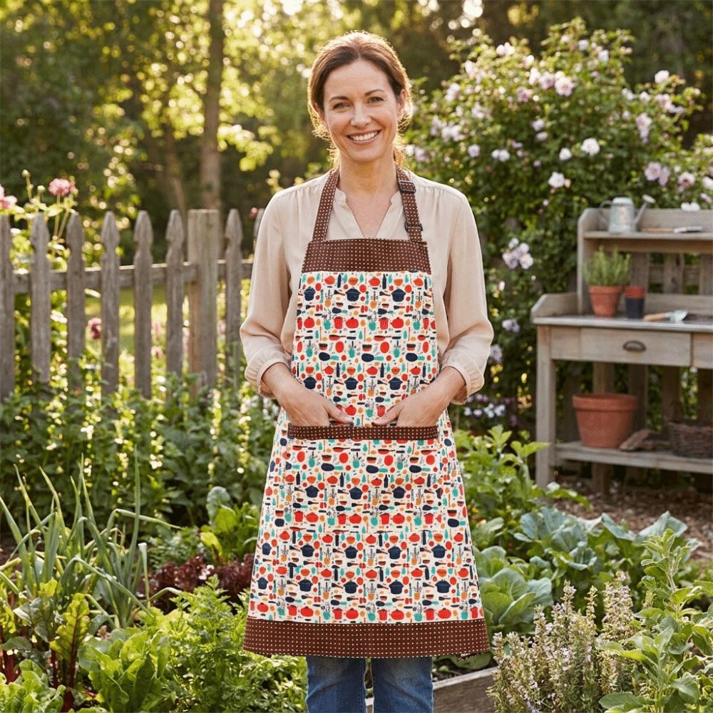 Wear Resistant Printed Apron Waterproof Women Waist Workwear Chef Apron Barbecue