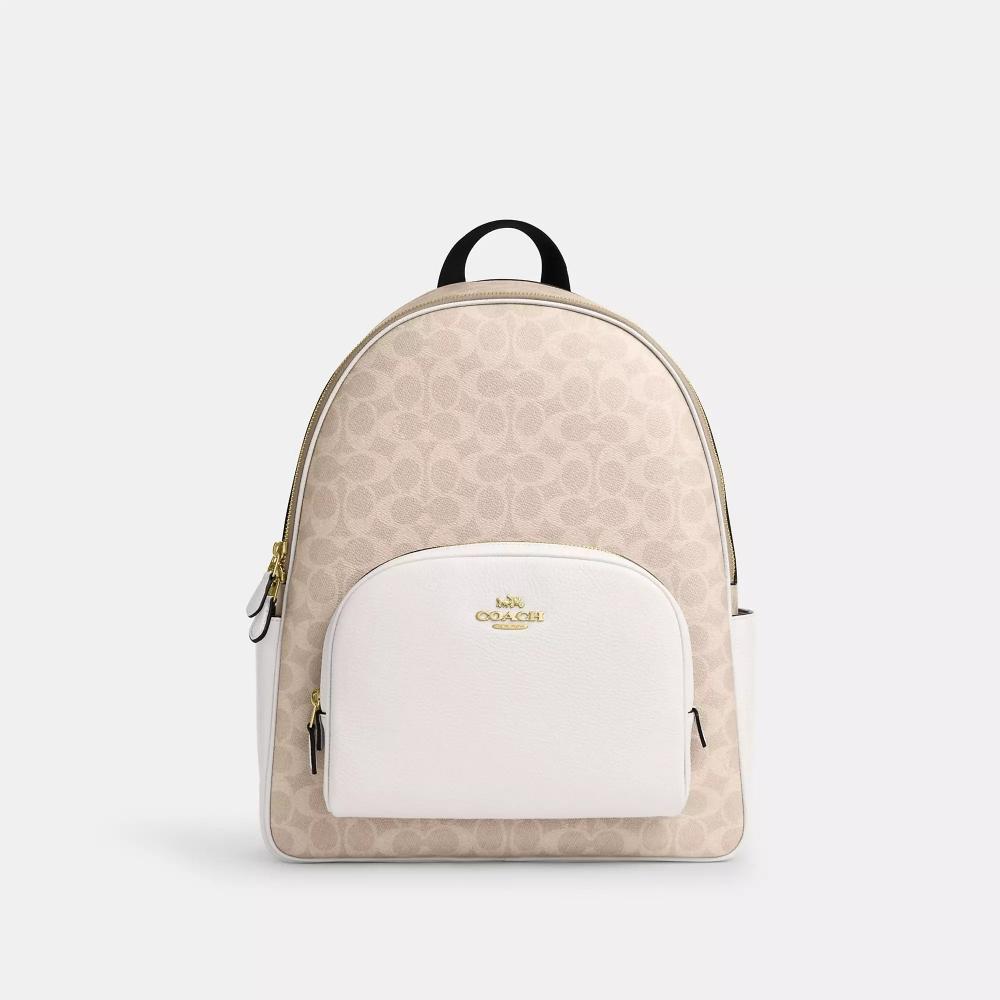 

Coach Large Court Backpack In Signature Canvas Gold Sand Chalk One Size