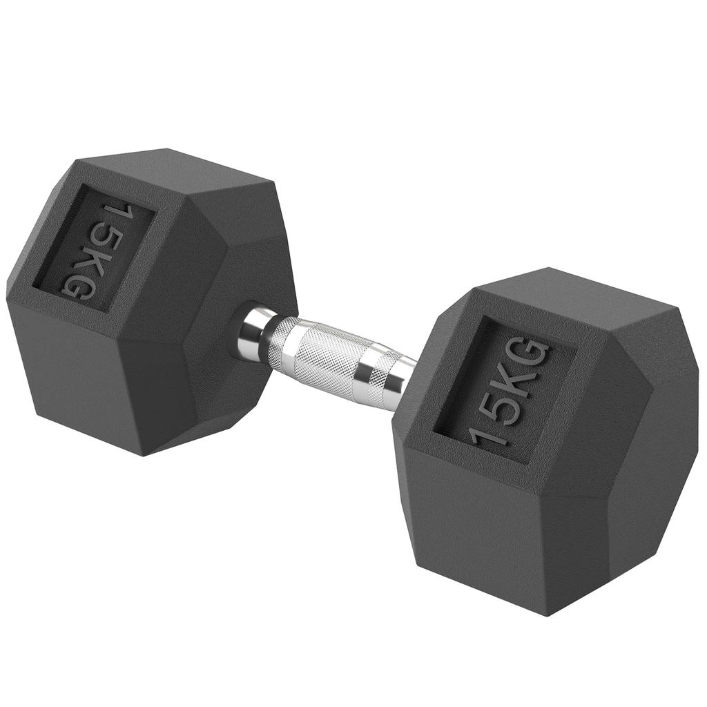 15KG Single Rubber Hex Dumbbell Portable Hand Weights Dumbbell Home Gym