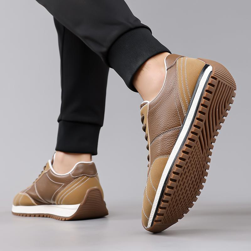 Retro Runners Men Low Top Lace Up Trainers Gum Outsole Two Tone Grained Panels Raised Toe Bumper 38-44
