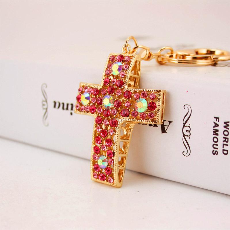 Colorful Rhinestone Cross Keychain Pendant and Bag Accessory