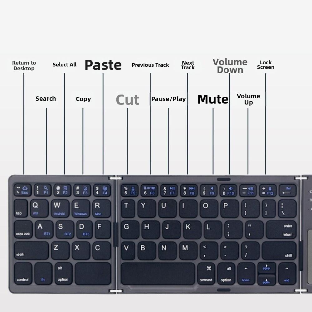 Slient Foldable Wireless Keyboard Universal Portable Rechargeable Keyboard Ergonomic with Touchpad Bluetooth Keyboard Travel