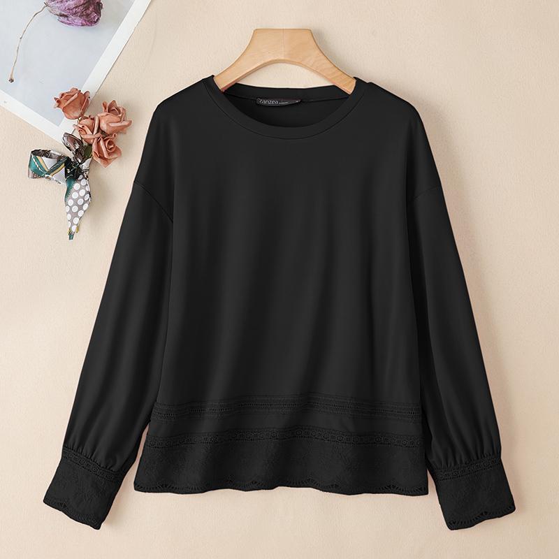 ZANZEA Women Casual Round Neck Loose Long Sleeve Splice Sweatshirt