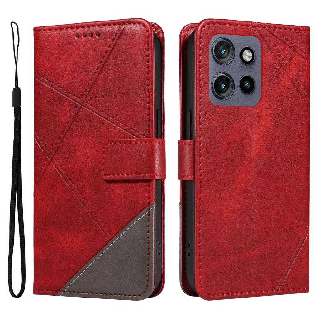 For Motorola Edge 50 Neo 5G/Moto S50 5G/Thinkphone 25 5G Case Leather Geometric Line Wallet Phone Cover with Wrist Strap
