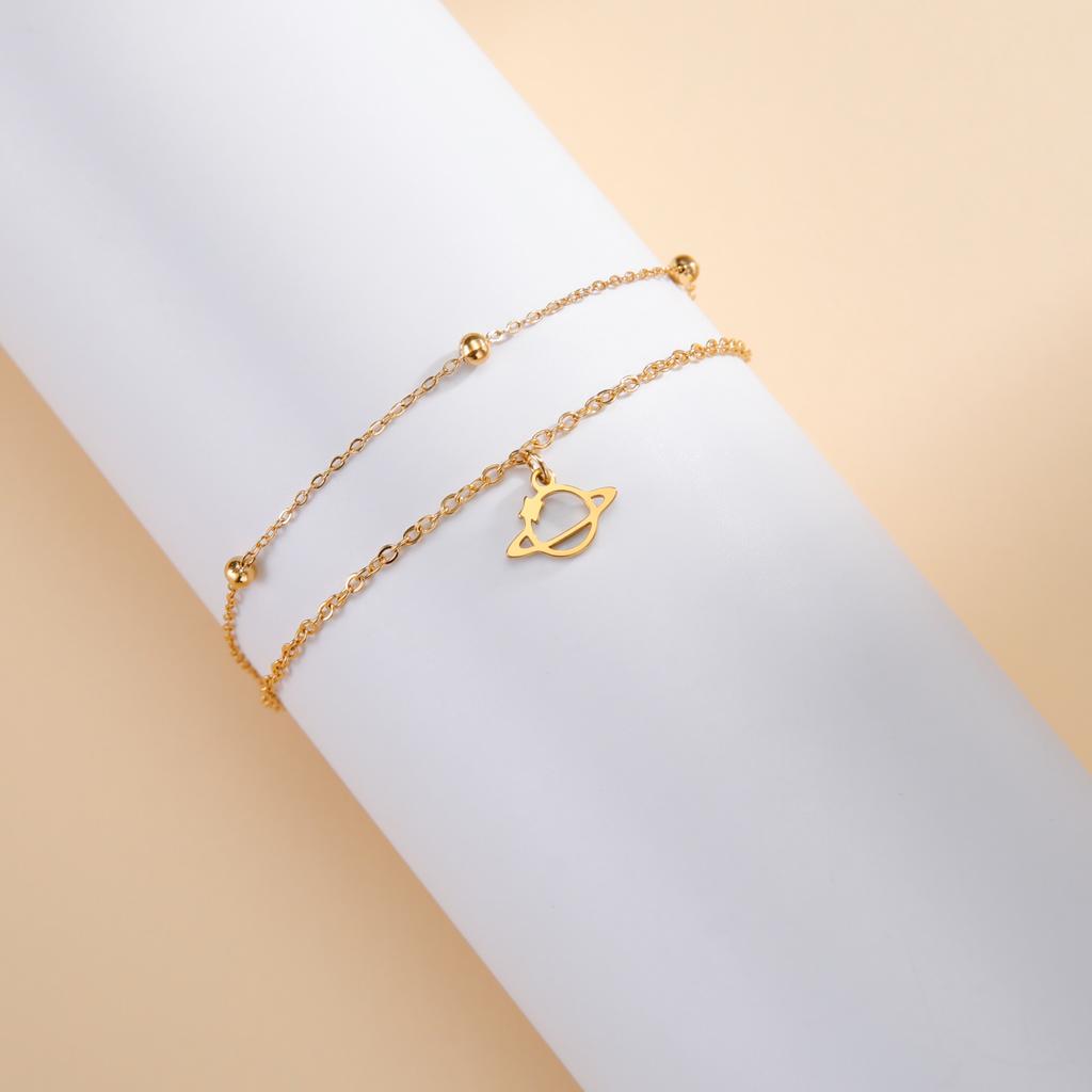 Cazador Barcelona Flower Bracelet Stainless Steel Smile Leaves Bow Tie Planet Charm Double Layer Beads Chain for Women Jewelry