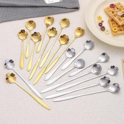 Cherry Blossom Long Handle Stainless Steel Spoon - Petal Design for Coffee & Desserts