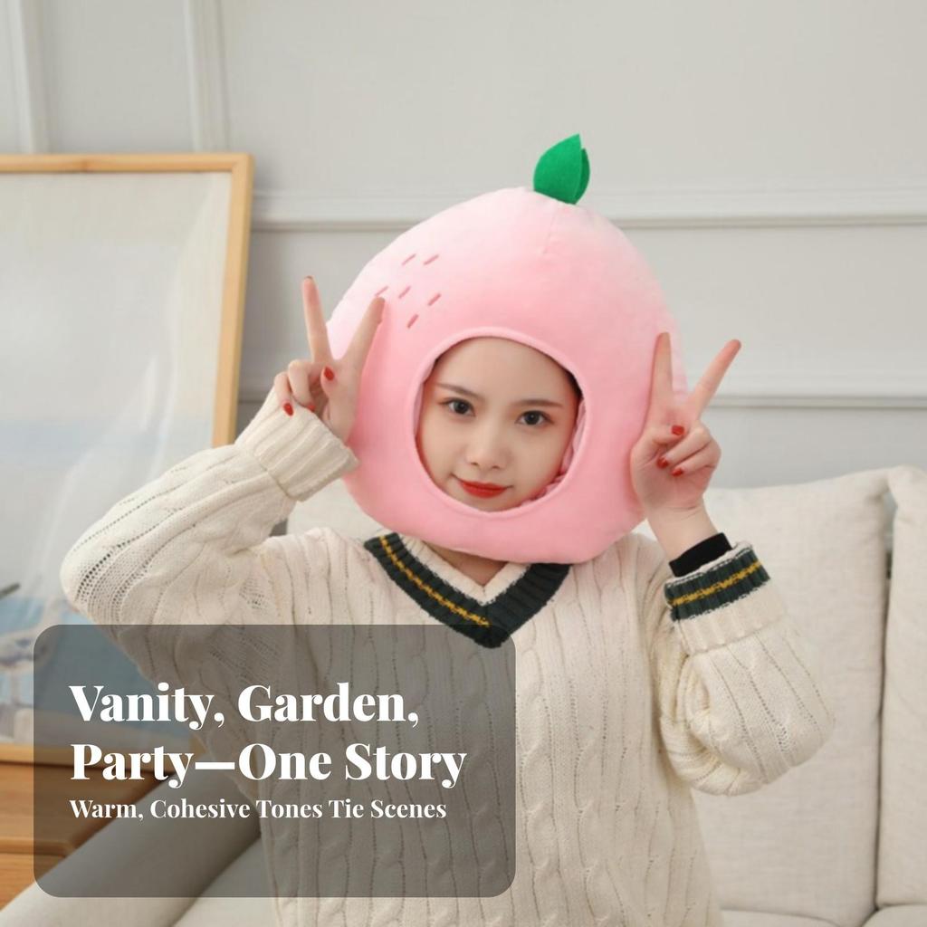 Peach Costume Headpiece Funny Fruit Hat with Leaf Padded for Cosplay