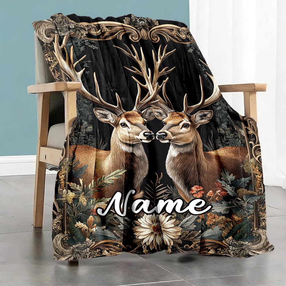 Elk Countryside Personalized Name Blanket Gift Customizable Blanket Warmthful Decor Versatile for Office Chair Bed Picnics Livingroom for All Occasion