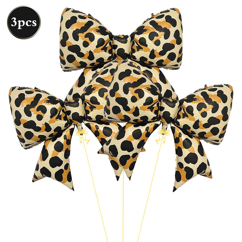Leopard Print Bow Foil Balloons 4D Round Cheetah Animal Balloon Wild One Jungle Safari Theme Birthday Bachelorette Party Decor
