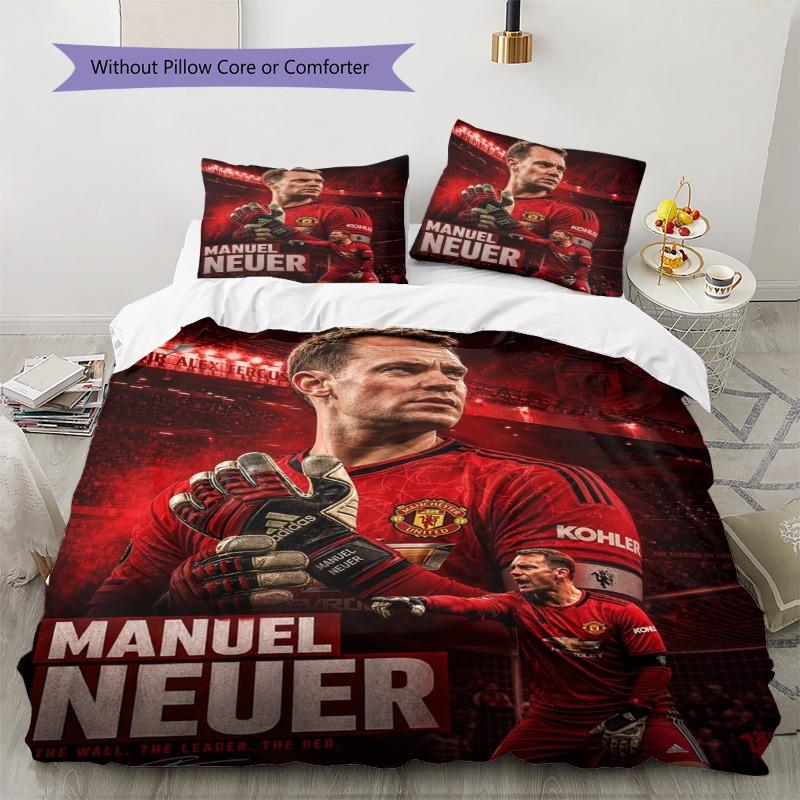 Manuel Neuer Soccer Goalkeeper Bedding Set, Football Star Portrait Duvet Cover, 3Pcs Bed Set with 2 Pillowcases for Bedroom Decor, No Comforter
