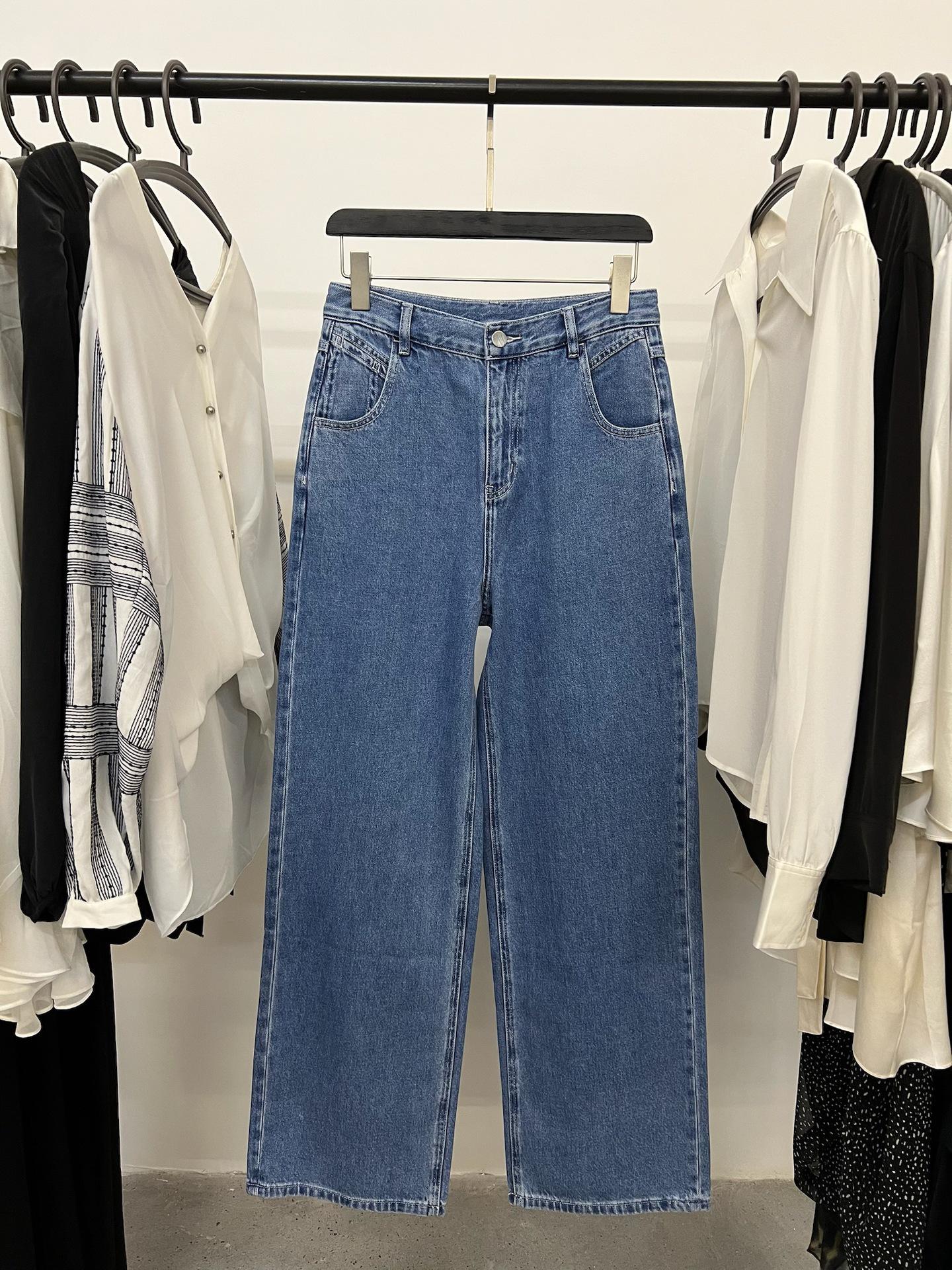 

Washed High-Waisted Loose Wide-Leg Floor-Length Jeans 27