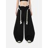 Women's High Waisted Street Style Wide Leg Sweatpants Thick Braided Drawstring Loose Baggy Floor Length Casual Fashion Trousers