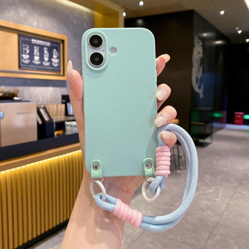 Colorful Slim Soft Phone Cover For iPhone 16 Plus 15 Pro Max 14 Pro 13 12 11 Strap Lanyard Matte TPU Shockproof Lens Protection Case