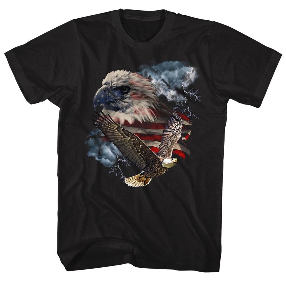 USA Patriotic Flying American Bald Eagle Flag Lightning Bolts Men s T shirt 4XL