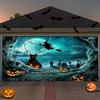 A Halloween garage door polyester banner decoration with a witch and ghost theme a festive party wall decoration