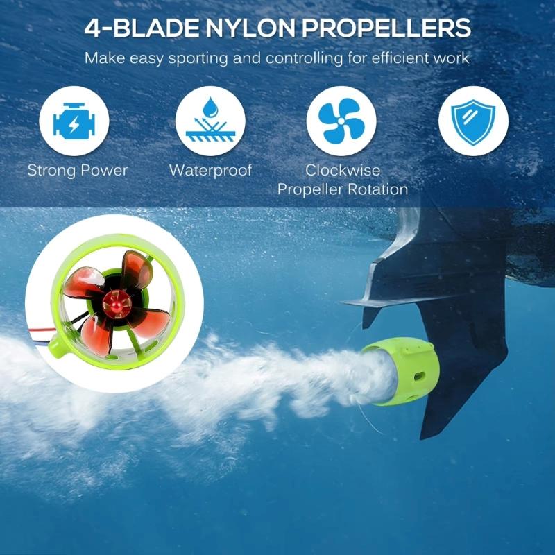 Advanced 1000KV Underwater Brushless Motor with 4 Blade Propellers & Adjustable Voltages Compatibility for  Boats