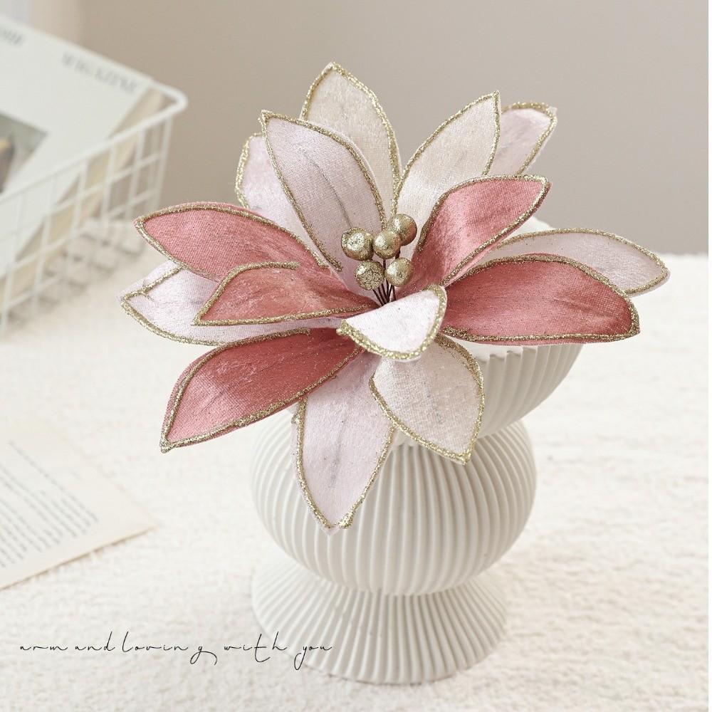 25CM Artificial Poinsettia Flower Glitter Sequins Christmas Glitter Flower Sparkling DIY Christmas Flower