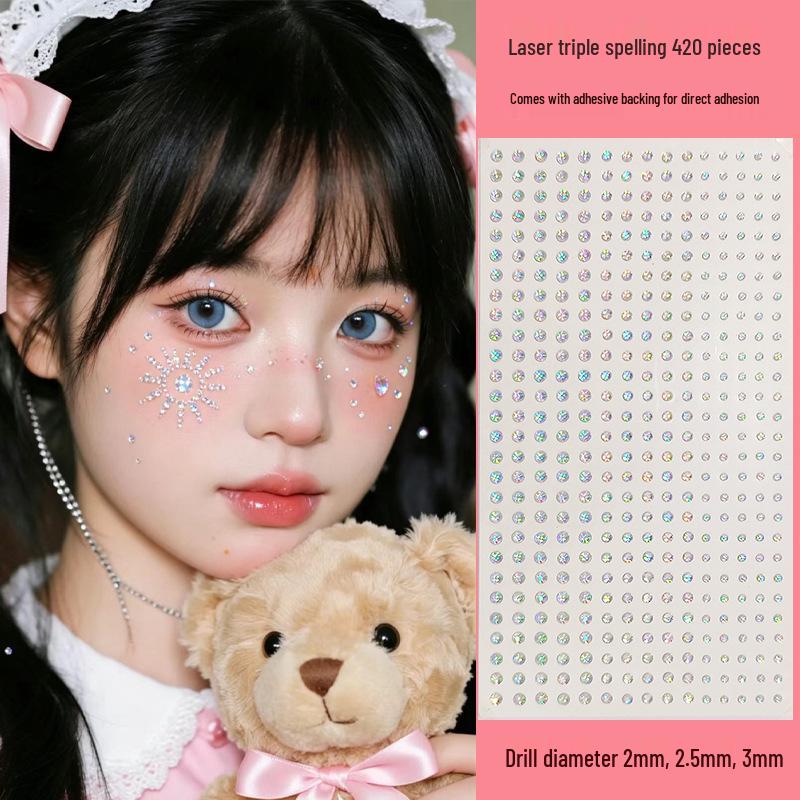 Blue Star Diamond Face Stickers: Adhesive Rhinestone Designs for Tear Eye Makeup, Perfect for Music Festivals.